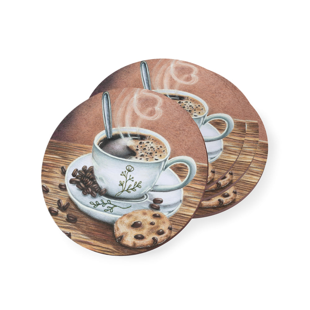 But First, Coffee Cork Coaster Set - Original Artwork by Terezinha Fernandes