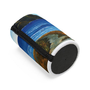 Portable speaker with a nature-themed design on a white background