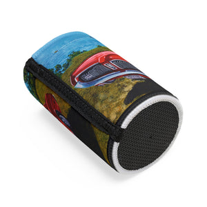 Round speaker with car design on a white background